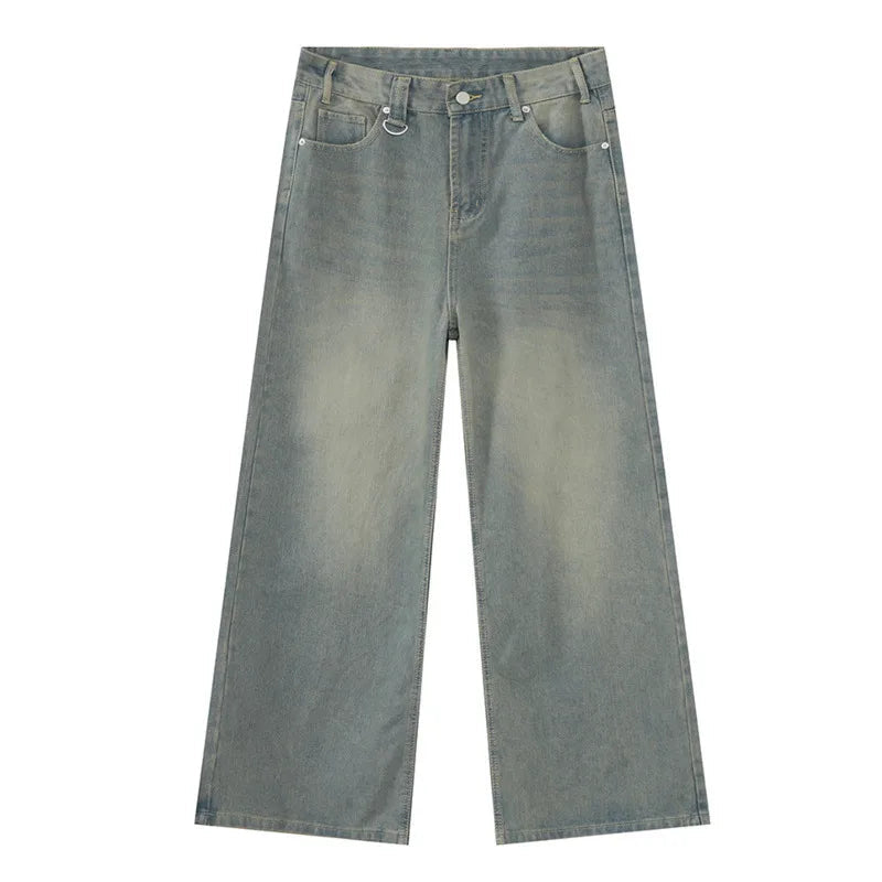 Vintage Camouflage Men's Jeans Fashion Washed Casual Wide Leg Denim Pants Autumn Winter Loose Male Trousers Old Blue 9C354 voguable
