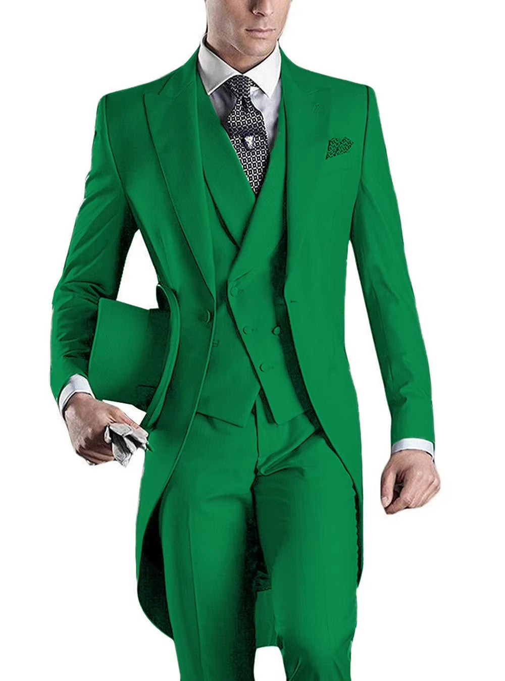 Voguable  Men Suit 3 pieces Slim Fit British Style Peaked Lapel V Neck Tuxedo Fashion Groomsmen Wedding Suits Men Blazer+Vest+Pant voguable