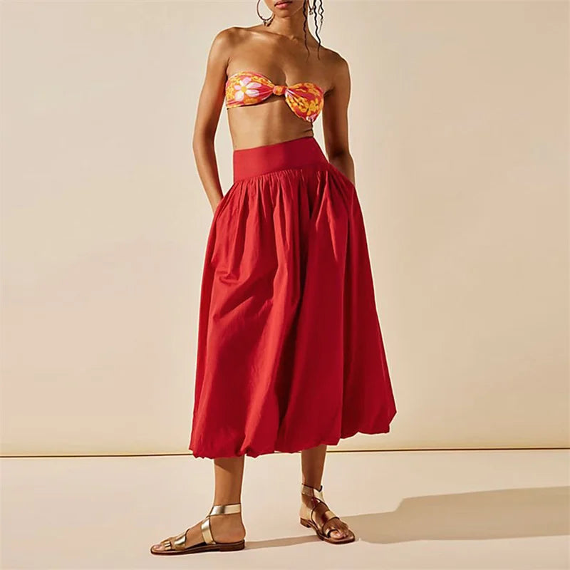 Skirts y2k Women Summer Elegant Solid Color High Waist Loose Fitting Long Bubble Skirt Office Ladies Skirts Streetwear voguable
