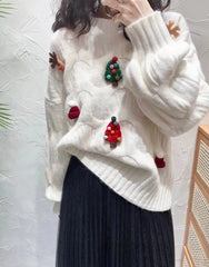 Red Christmas Sweater New Autumn/Winter Women's Unique Colorful Decal Atmosphere Feel Pullover Fashion Versatile Loose Top New Year voguable