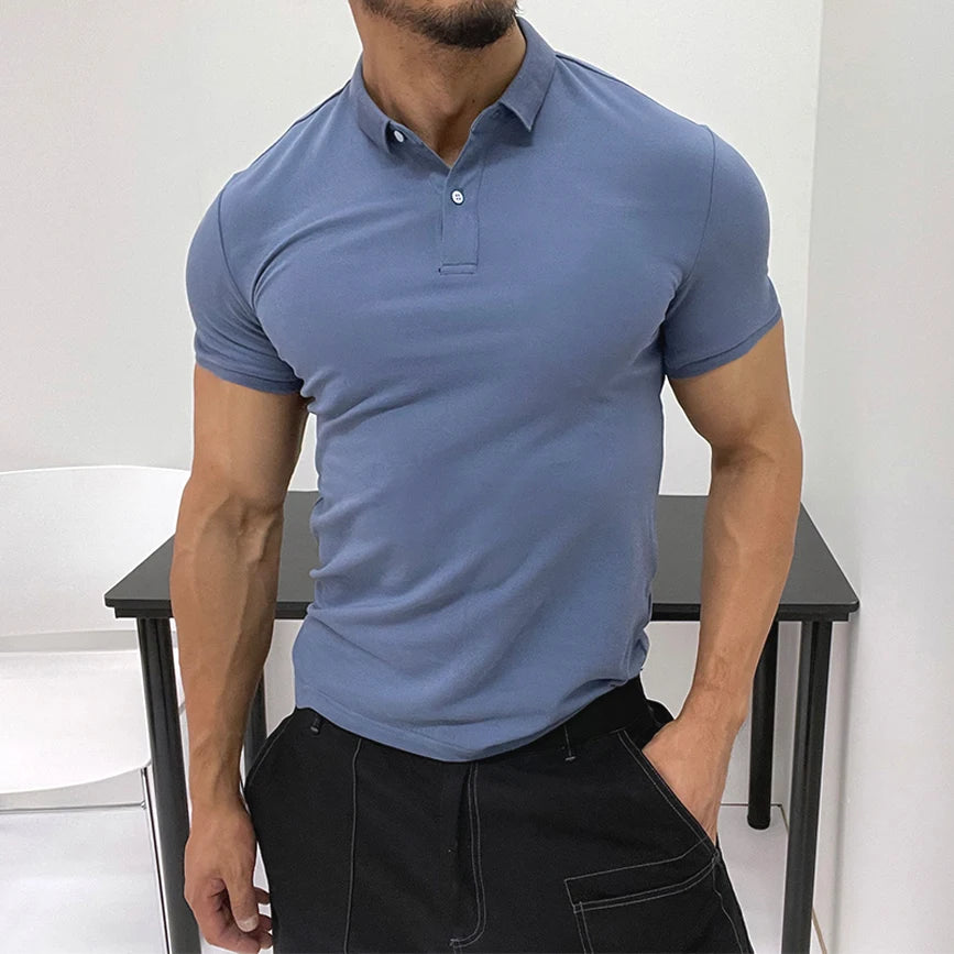Voguable  Advanced Feeling Pique Cotton  irt Muscle Men Hard Man Sle Slim Fit ort Sve American Retro Collar Paul T-irt voguable