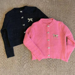 Ribbon Button Up Knit Cardigan Sweater for Women Long Sleeve Button Front Sweater Jacket Teen-girl Y2K Cute Outfit voguable