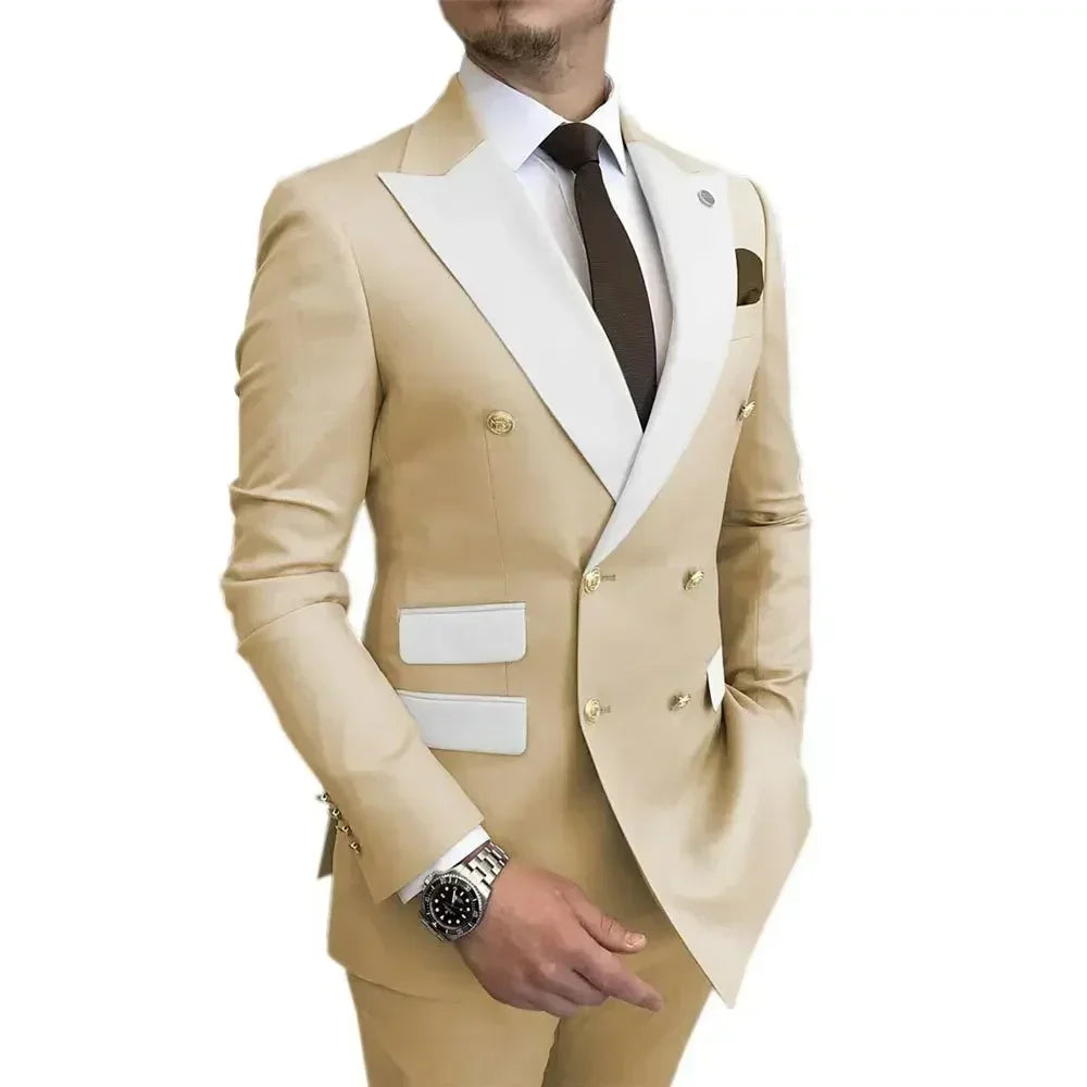 Voguable  Men's Modern Slim Fit Double Breasted Tuxedo Suit with Peak Lapel for Wedding Business Evening Party voguable