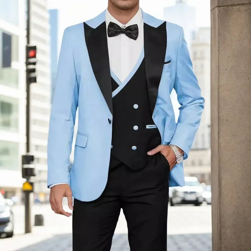 Voguable  Luxury 3-Piece Men's Tuxedo Suit Blazer Vest And Pants Set for Wedding Business Prom Elegant Ceremony Formal Men's Outfit voguable