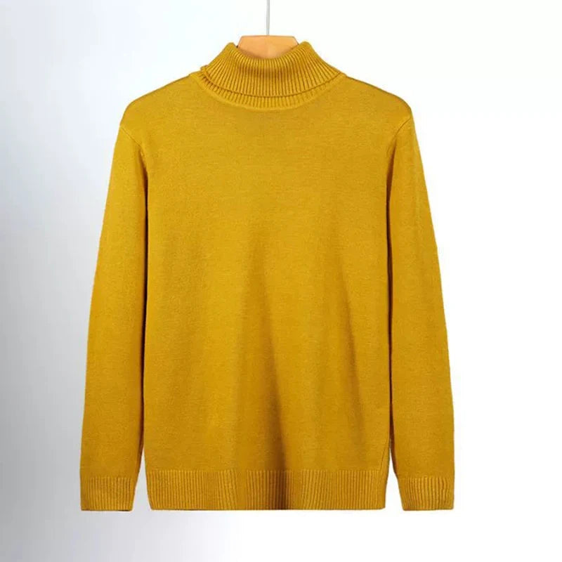 New Korean Fashion Men Sweater Light Luxury Trendy Turtleneck Knit Solid Color Pullover Leisure Retro Long Sleeve Basic Knitwear voguable