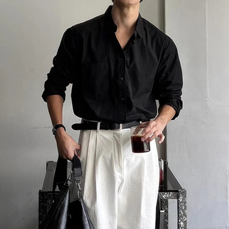 New Luxury Textured Business Men Shirts Leisure Solid Color Long Sleeve Korean Popular Men's Clothing High Quality Cardigan Tops voguable