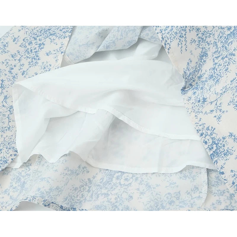 New Women French Style Floral Print Sling Short Dress Lace Up Bandage Back A-line  Summer Dress Holiday Robe voguable