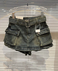 Fashion Simply Solid Color Belt Waist Shorts For Women 2023 Summer New Casual High Waist Mini Shorts Skirts Female  voguable