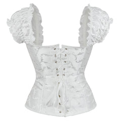 Voguable Gothic Lolita Puff Ruffle Sleeve Overbust Corset Jacquard Corselet Sexy Waist Bustier Top voguable