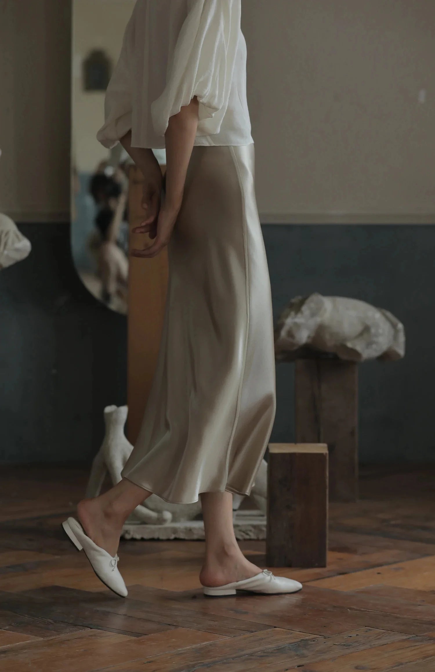 Silk Satin Skirts for Women Korean Style Champagne Office High Waist A- line Skirt Fashion Elegant Solid Long Pencil Skirt 2024 voguable