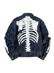 Harajuku Japanese Style Bone Embroidered Denim Jacket Men's Street Skateboard Retro Jacket Loose Casual Autumn Thin Jacket voguable