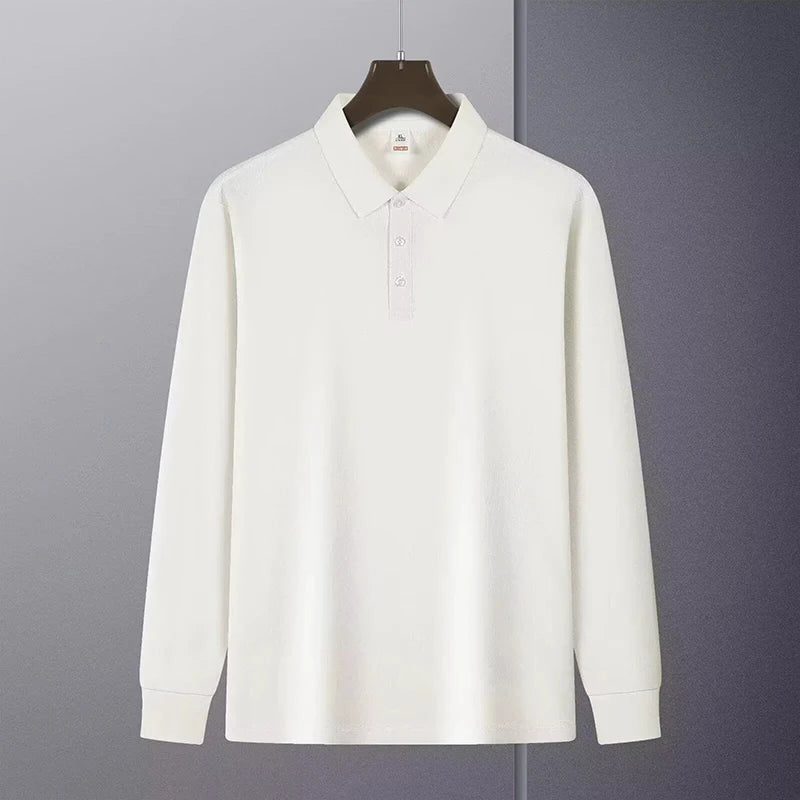 New American Retro Men Polo Shirt Light Luxury Solid Color Slim-fit Commuting Long Sleeve T-shirt Leisure Business Pullover Tops voguable