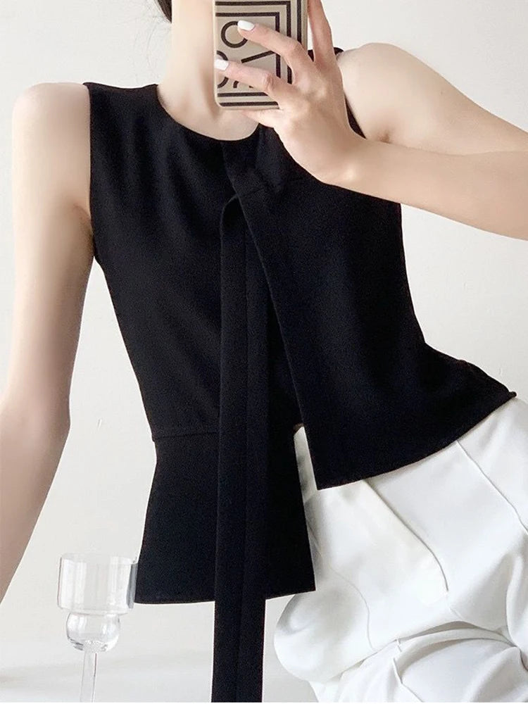 Fashion White Tanks Women Irregular Sexy Slim Sleeveless Tanks Tops Summer Korean Design Female Casual Elegant O Neck Tops voguable