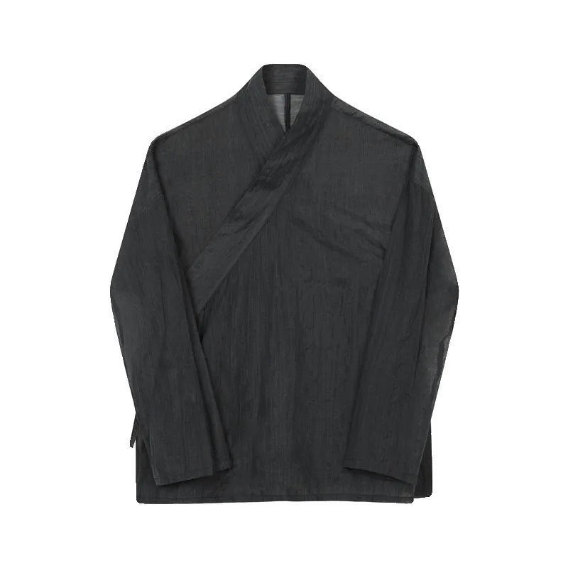 Voguable  Drawstring Translucent Design Street Long Sleeve Shirt 2024 Men Stylish Original Elegant Trendy Tops voguable