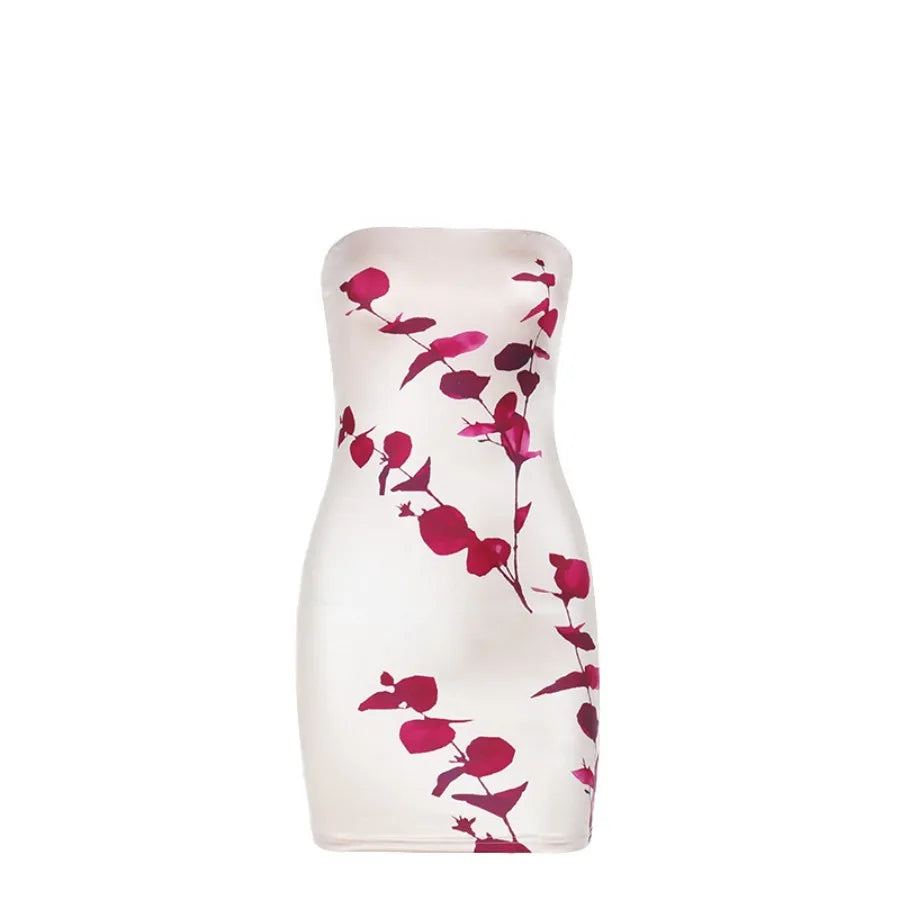 Voguable  European and American sexy tube top short skirt party slim print slimming girl bag hip skirt dress voguable