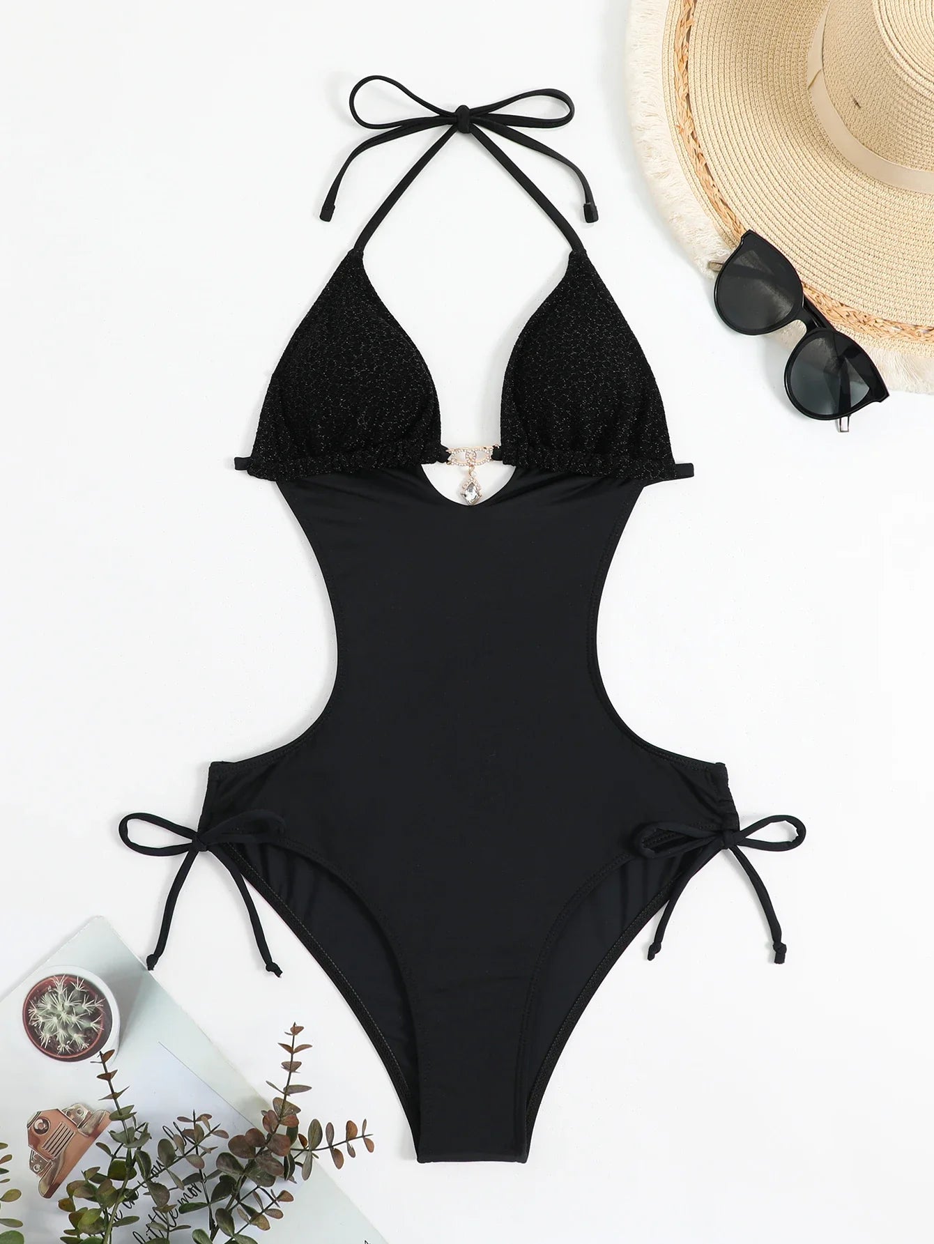 Voguable Sexy Black Swimwear Trikini Women Push Up Lace Up Backless One Piece Swimsuit Summer Bathing Suit Swimming Suit Momokini 2024 voguable