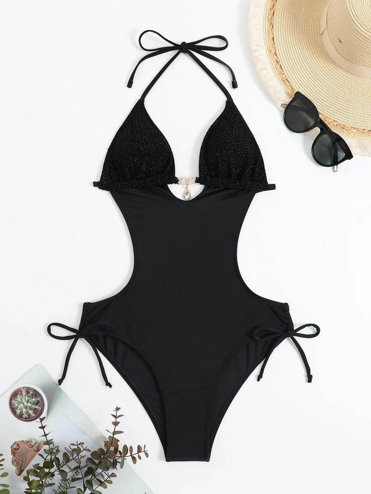 Voguable Sexy Black Swimwear Trikini Women Push Up Lace Up Backless One Piece Swimsuit Summer Bathing Suit Swimming Suit Momokini 2024 voguable