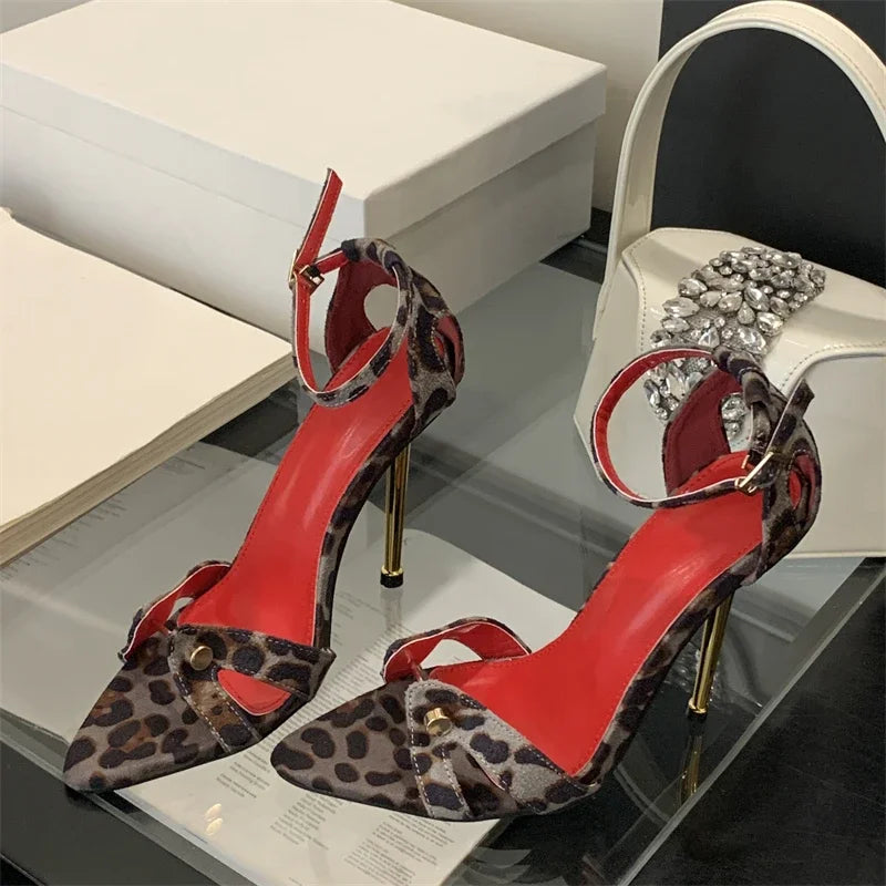Voguable  Street Style Rivet Pointed Toe Women Sandals Fashion Summer Buckle Strap High Heels Party Prom Stripper Shoes voguable