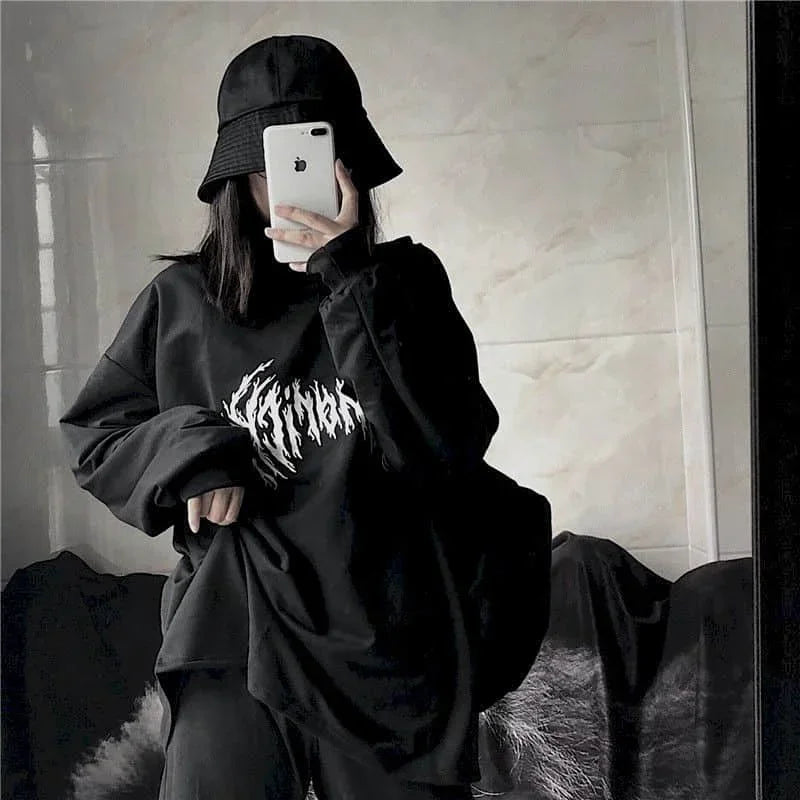 T-shirt Cross of Thorns fake two-piece for men women long-sleeved dark hip-hop loose large size autumn new trend top Simplicity voguable
