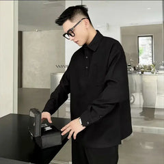 Elegant Fashion Harajuku Slim Fit Blusa Solid Button Pockets Thin Style Long Sleeve POLO Shirt Casual All Match Male Clothes voguable