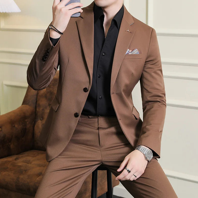 Voguable  (Jacket+Pant) Men Slim Fit Business Suits 2-Piece High Quality Italian Style Wedding Social Party Tuxedo Men Clothing 7XL-S voguable