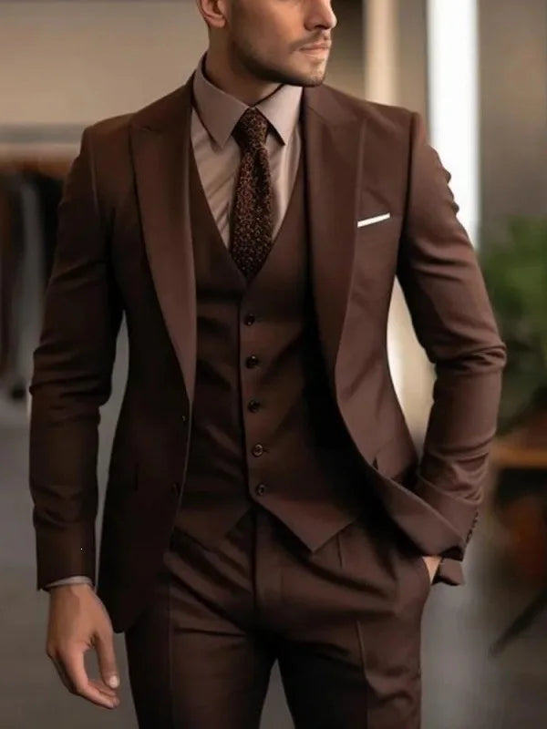 Voguable  New Solid Suits for Men Slim Fit Groom Wedding Suits Tuxedo Best Man Blazer Vest Pants 3 Pieces Fashion Marriage Costume voguable