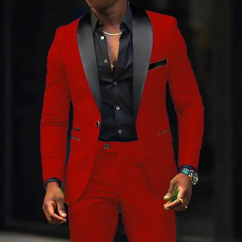 Voguable  Men's New Fashion Business Casual Two-piece, Comfortable and Breathable Slim-fit Side Slit Single-button Suit Jacket+trousers voguable