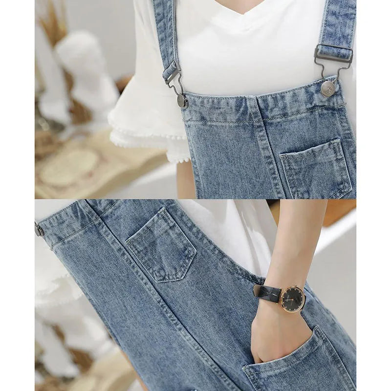 Voguable  Washed Denim Jumpsuit Women Casual High Waist Blue Wide Leg Pants Female 2024 Spring Korean Loose Pockets Jean Overalls voguable