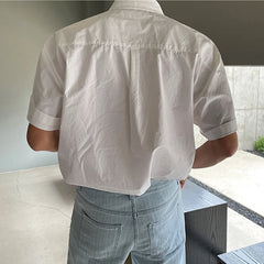 Summer Men's Clothing Light Luxury Shirt Korean Solid Color Short Sleeve Button-down Retro Fashion Leisure Loose Pocket Shirts voguable