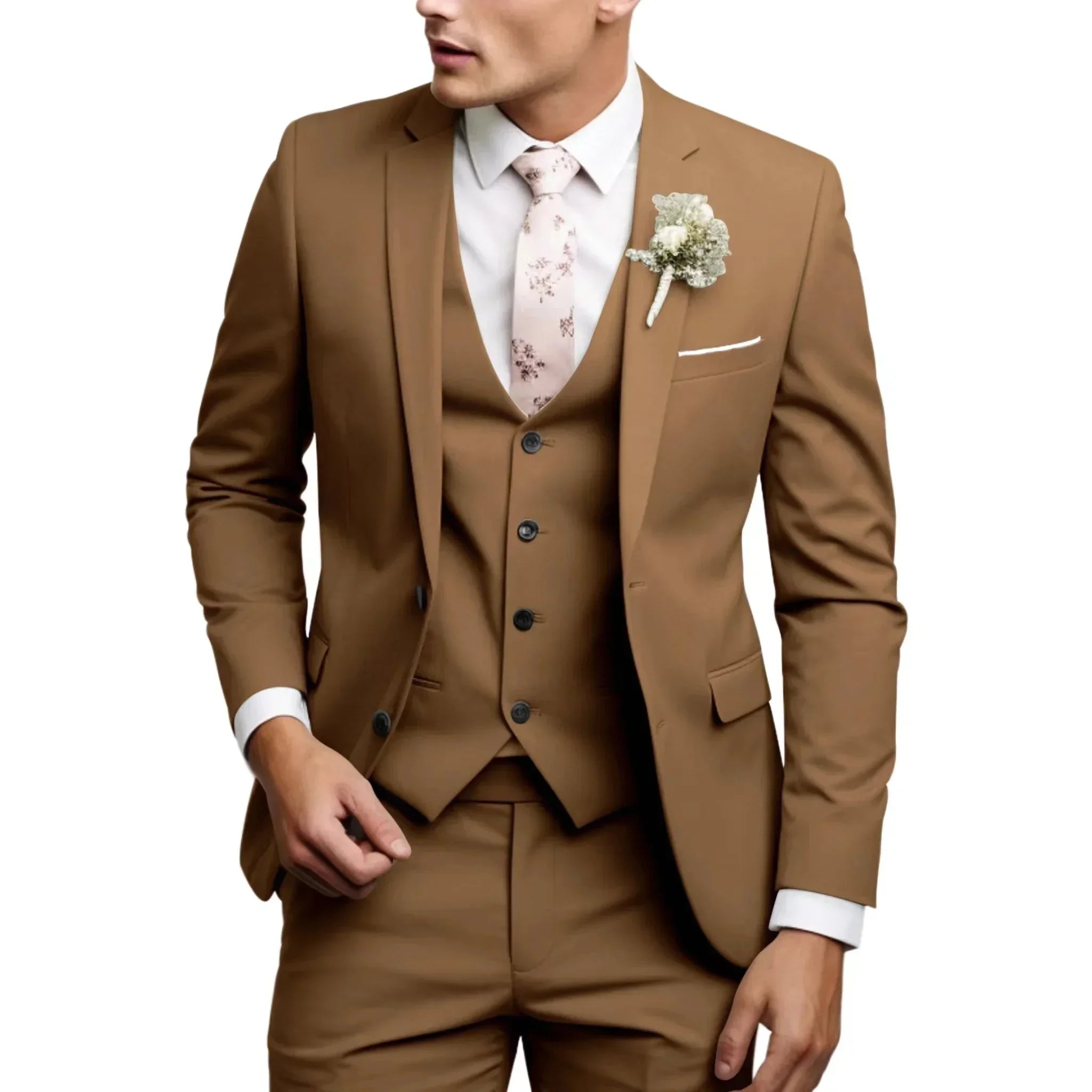 Voguable  Casual Men's Suits  Slim Regular Fit 3 Piece Elegant Tuxedos Notch Lapel Blazer Vest Pants for Evening Party  Formal  Wedding voguable