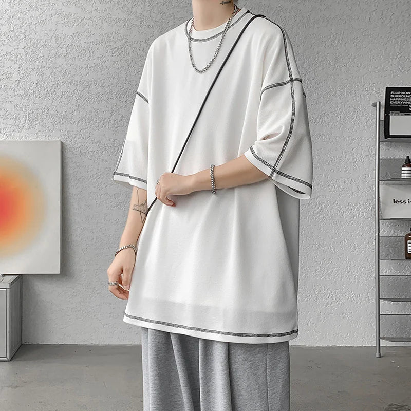 Summer Short Sleeve T-shirt Men Fashion Casual White Oversized T Shirt Men Streetwear Hip Hop Loose O-Neck Tshirt Mens Top S-2XL voguable