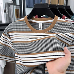 Voguable  Mens Striped Crew Neck T Shirt Casual Short Sleeve Breathable Tee voguable