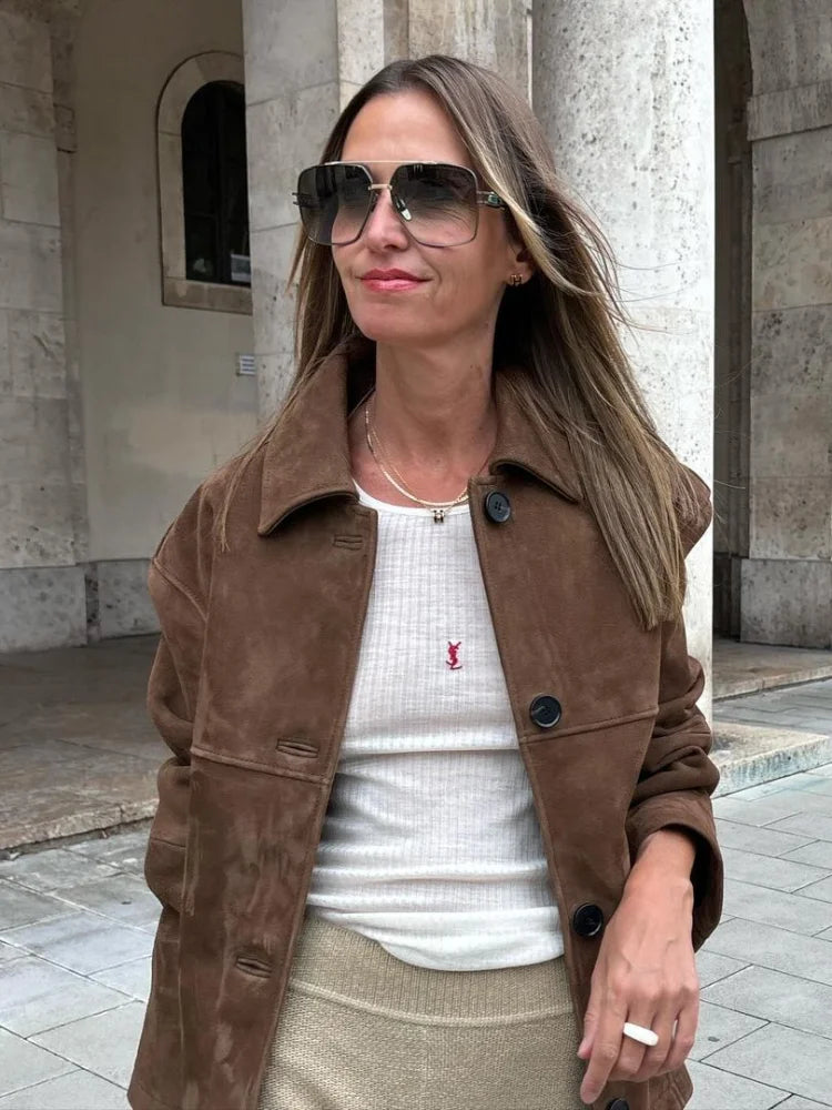 Women Autumn Fashion Solid Lapel Single Breasted Jacket Casual Long Sleeve Spliced Pocket Coat 2024 New Lady High Streetwear voguable