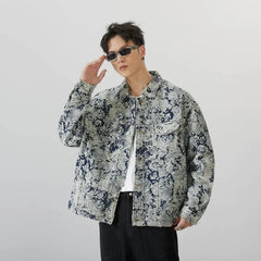 Autumn Men's Denim Coat Printed Hole New Vintage Denim Coats High Street Ruffian Handsome Versatile Fashion Coat Men Jacket voguable