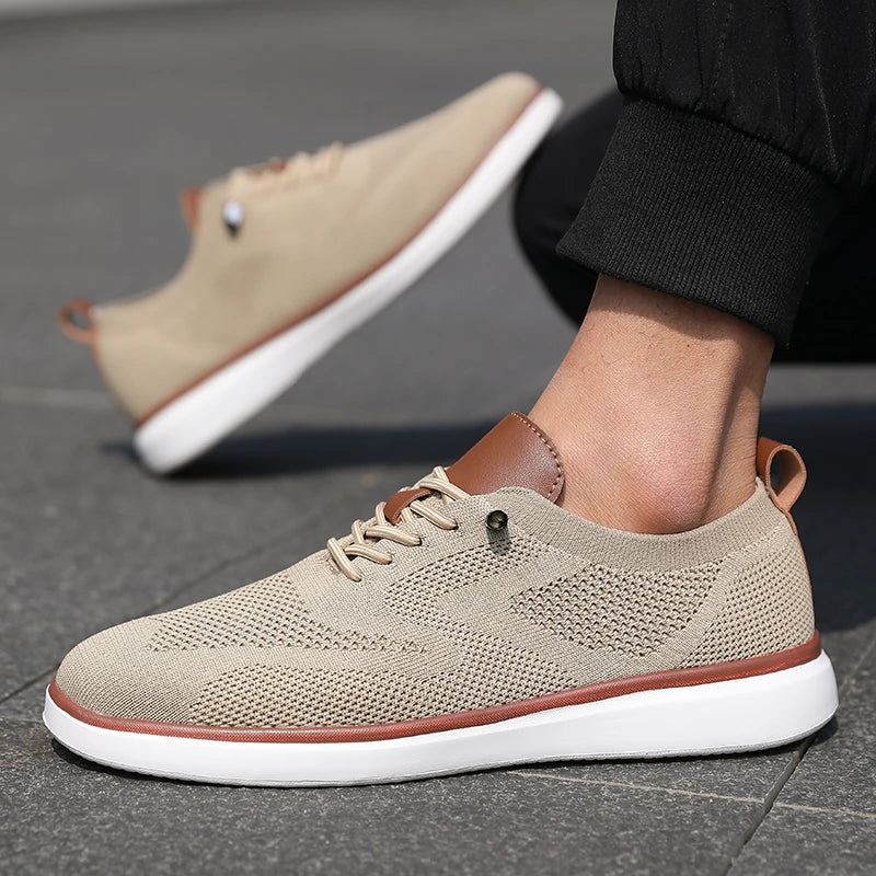 Voguable  Men's Fashionable Knitted Lace Up Shoes Breathable Mesh Stable and Soft Sole Trendy Luxurious Running Flat Shoes Tenis Masculino voguable