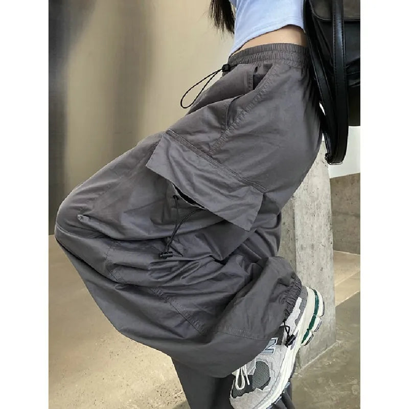 New Cargo Pants Women Retro Workwear Casual Baggy Straight Trousers Fashion Wide Leg Pockets Joggers Trousers Y2k Streetwear