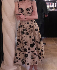 Voguable Summer Floral Strap Midi Dress Women Sleeveless Elegant Vintage Dress Evening Party One Piece Dress Korean Fashion voguable