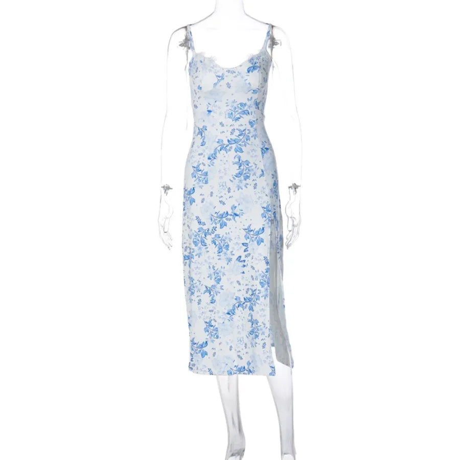 Voguable  European and American style summer hot goods new style small floral split sling dress     women's clothing voguable