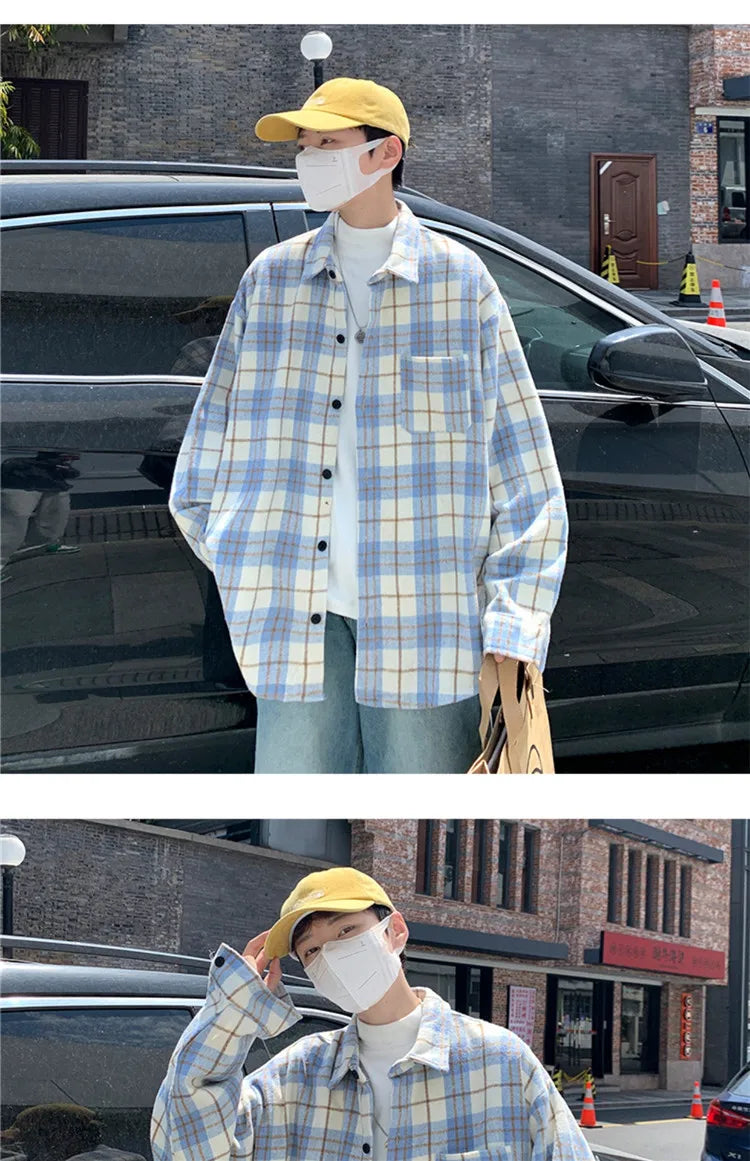 Loose Long Sve Plaid irt Men's Casual Sle Spring Autumn Harajuku Faion Couple Outerwear Comfortable Breathable voguable