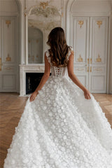 Cathy White 3D Flower Prom Dresses Lace-up Back A-line vestidos de noche Elegant Sleeveless Side High Split Formal Evening