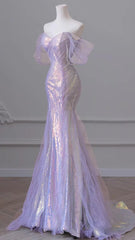 Voguable Gorgeous Purple Blue Celebrity Dresses Pearl Beading Chain Off the Shoulder Mermaid Glitter Sequins Floor Length Saudi Prom Gown voguable