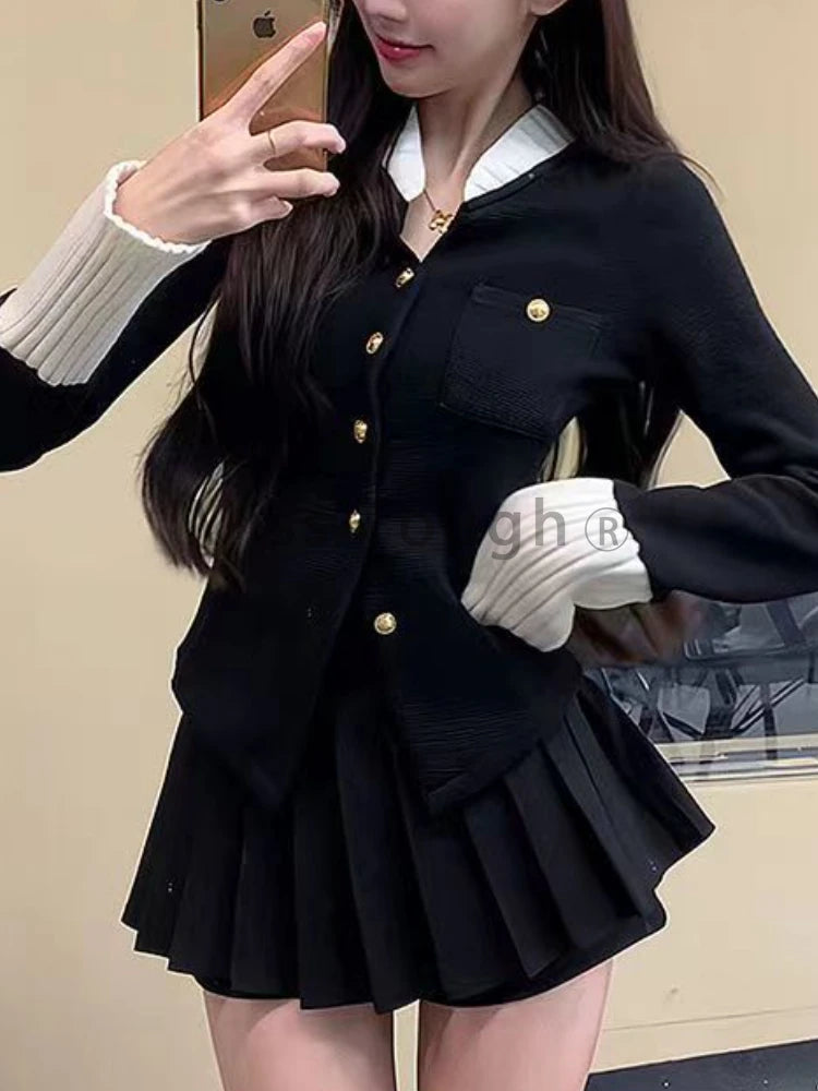 Autumn New Sexy Preppy Style 2 Piece Set Women French Rich Girl Top+High Waist  Pleated Skirt Female Fashion Wear Skirt Suit voguable