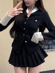 Autumn New Sexy Preppy Style 2 Piece Set Women French Rich Girl Top+High Waist  Pleated Skirt Female Fashion Wear Skirt Suit voguable