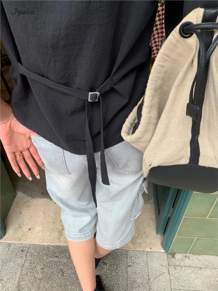 Casual Women Thin Cotton Summer Vest New V-neck Pocket Single Breasted Office Lady Tank Beige Black Fashion Sleeveless Top voguable