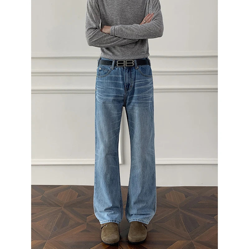 Autumn jeans Mens Classic Straight Leg Jeans Blue Washed Denim Trousers Wholesale Fall Fashion Casual Pants voguable