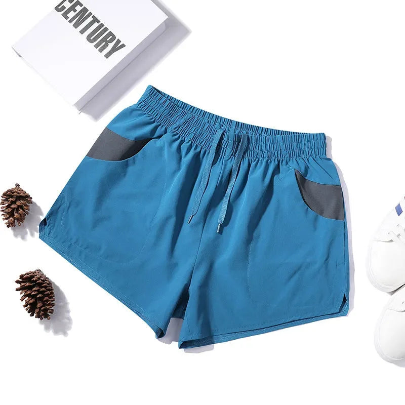 Voguable  Men's Teal Blue Color Block Elastic Waist Drawstring Shorts Quick Dry Casual Sports Shorts voguable