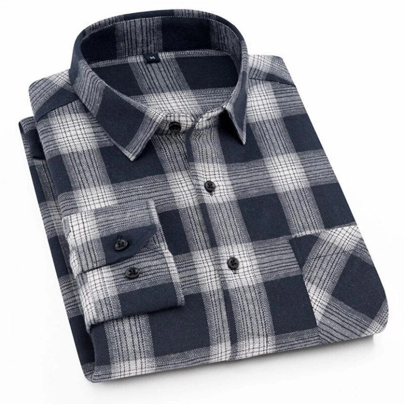 Pure Cotton Men's Plaid Shirt Long Sleeve Regular Fit Men Casual Oversized Shirt Leisure Autumn Male Blouse New Plus Size voguable