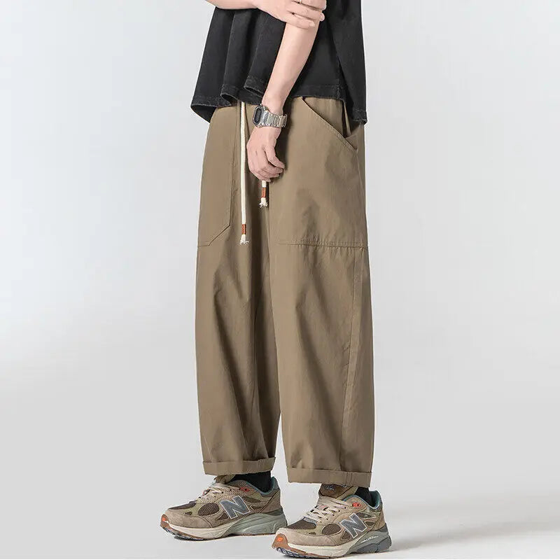 Summer Cotton Casual Pants Men Oversized Wide Leg Pants Men Japanese Streetwear Hip-hop Loose Straight Pants Men Thin Trousers voguable