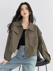 Streetwear Y2K Cargo Jacket Women Vintage Casual Long Sleeve Fall Short Coat Harajuku American Retro Pockets Bf Outwear Top voguable