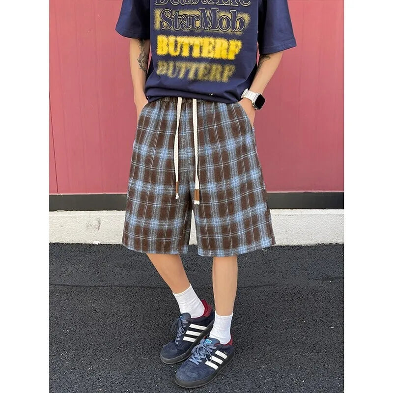 Summer Shorts For Men Fashion Retro Casual Shorts Mens Japanese Streetwear Loose Plaid Shorts Man Shorts Large Size 4XL voguable
